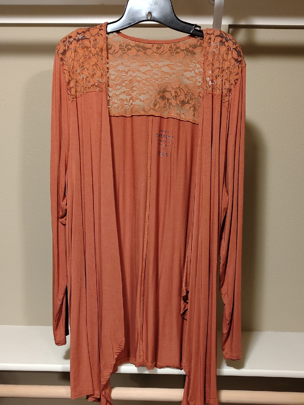 torrid Lace-Yoke Draped Robe Cardigan in Rust